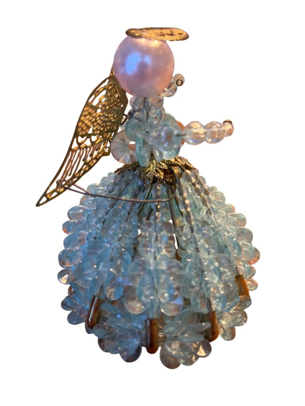 Vtg MCM Teal Safety Pin Beaded Angel Figurine Ornament - Picture 4 of 5